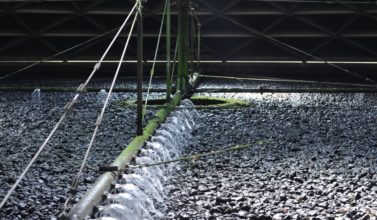 Rocks are used to filter base water at the waste water treatment plant at Scott Air Force Base, Ill. on June 23, 2014. These rocks are the second in a three step process to create usable water from waste water. (U.S. Air Force photo by Senior Airman Sarah Hall-Kirchner/Released)